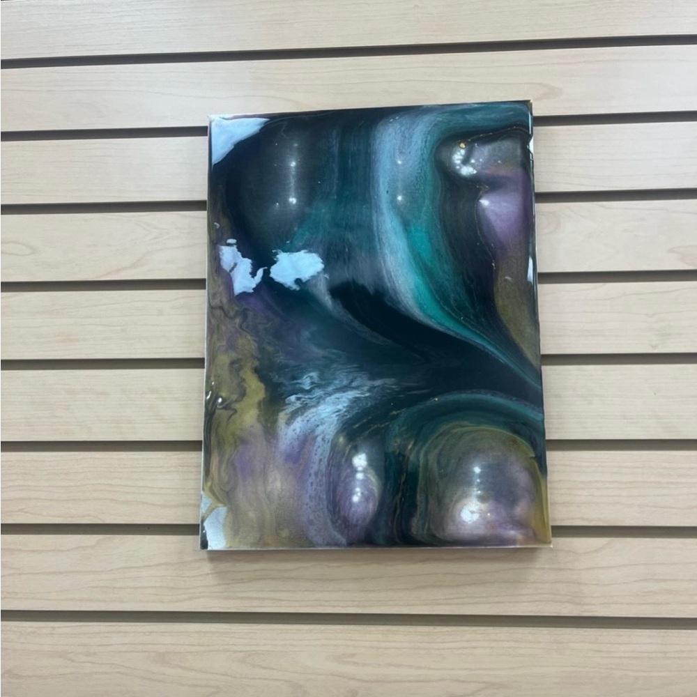 Abstract Fluid Art Canvas in Teal, Black & Purple